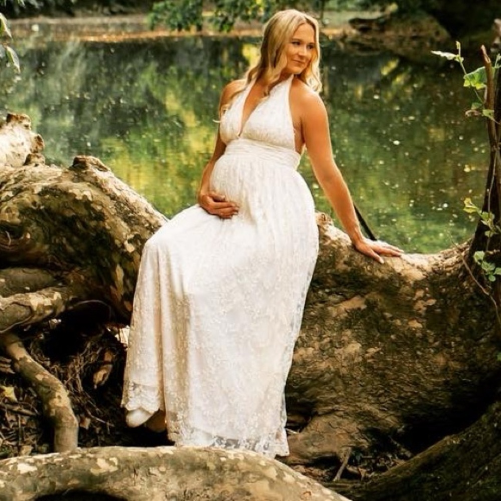 Elegant Cream Halter Maxi Dress